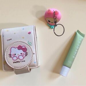 Kawaii Lip Care Bundle: Hello Kitty Case + Labubu Keychain + Sheglam